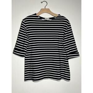 Armor Lux Women's Black/White Stripe Cotton Stretch 3/4 Sleeve T Shirt Top 3 L